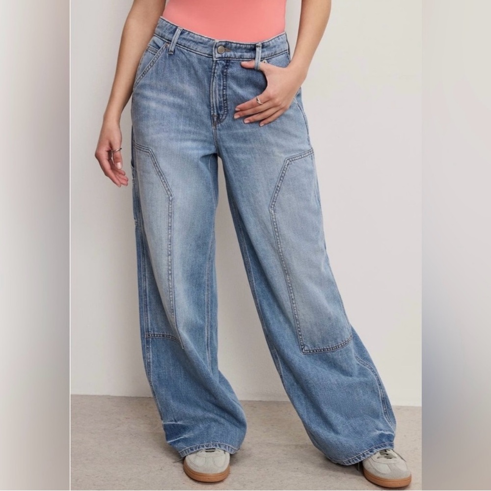 GOOD AMERICAN Classic Blue Wide-Leg Women Carpenter Jeans Size 4/27